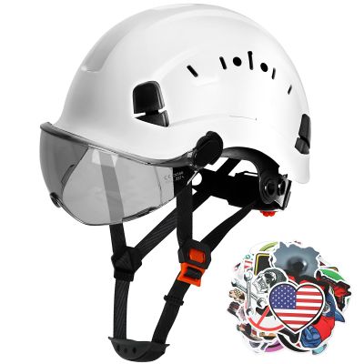 AOLAMEGS Construction Safety Hard Hat - ANSI Z89.1 Approved Safety Helmet with Visor & 50pcs Hard Hat Stickers Sliding Vented Hardhat for Men Women Adults Industrial Workwear Outdoor (Smoke Visor)
