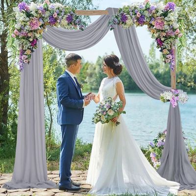 FUHSY Wedding Arch Draping Fabric Grey Sheer Drapes 2 Panels 20FT Chiffon Curtains for Backdrop Swag Curtain for Wedding Decor Chiffon Arch Drapes Ceiling Archway for Engagement Ceremony