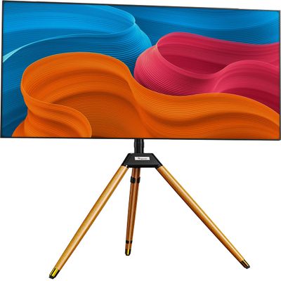 Ergounion Tripod TV Stand for 32-75 Inch Screen up to 77lbs, Height Adjustable Easel TV Floor Stand with Wood Legs and Cable Ties