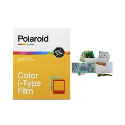 Polaroid Color Film for I-Type (Color Frames Edition, 5-Pack) and Focus Camera Film Kit for Polaroid i-Type, 600 and SX-70 with Magnetic/Hanging Frames, Storage Box Bundle (6 Items)