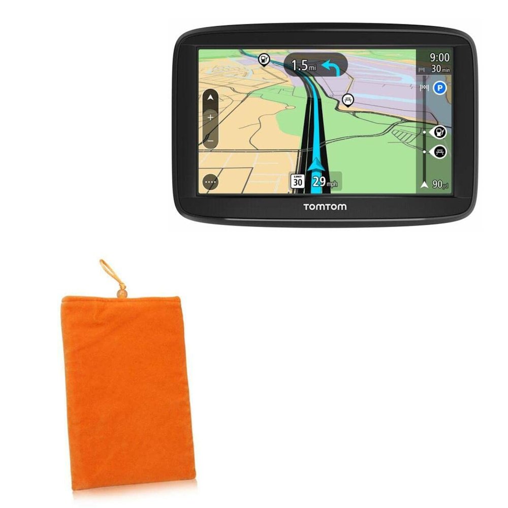 BoxWave Case Compatible with Tomtom VIA 1625TM - Velvet Pouch, Soft Velour Fabric Bag Sleeve with Drawstring - Bold Orange