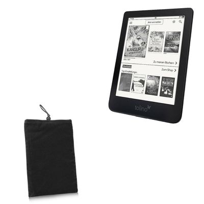 BoxWave Case Compatible with Tolino Shine 3 - Velvet Pouch, Soft Velour Fabric Bag Sleeve with Drawstring - Jet Black