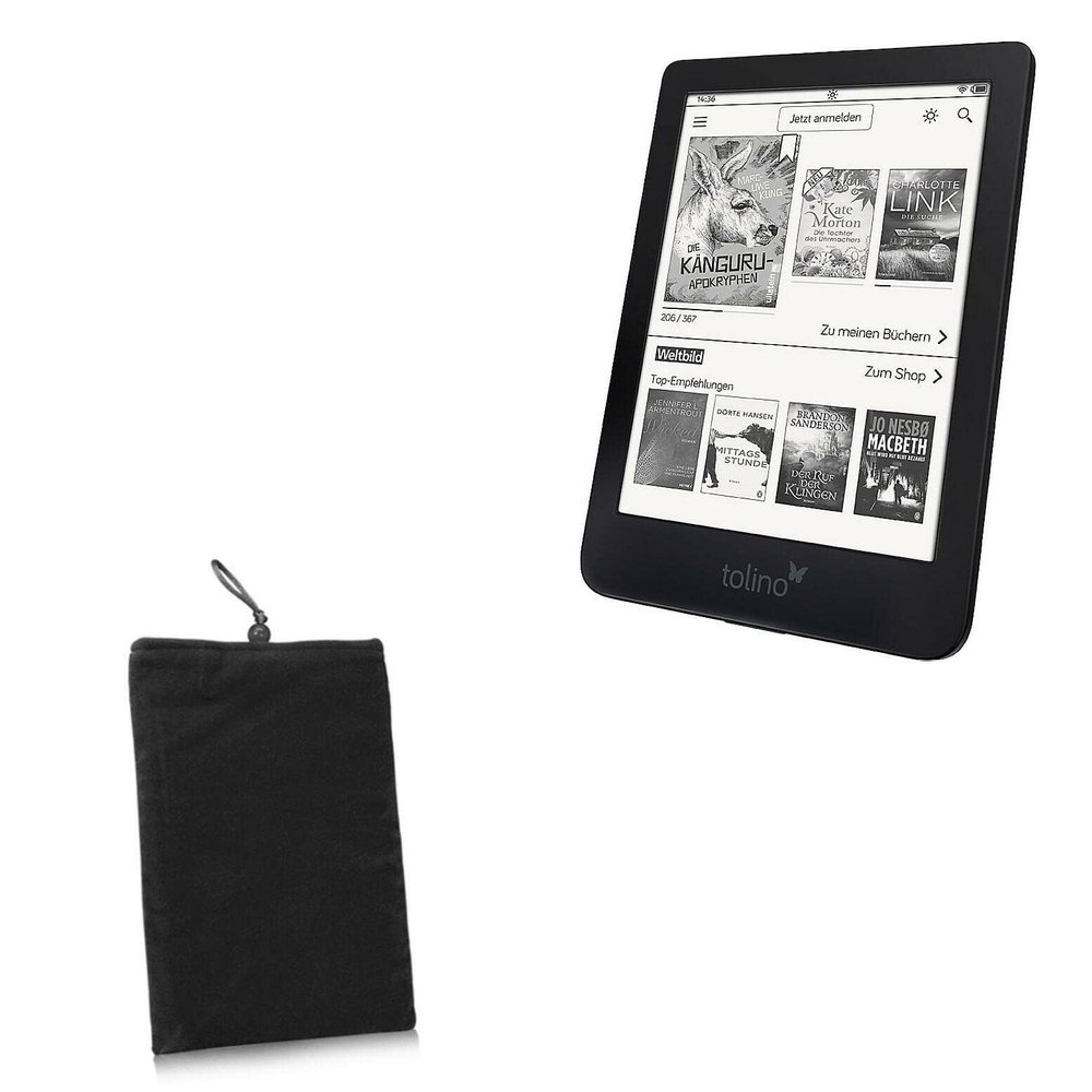 BoxWave Case Compatible with Tolino Shine 3 - Velvet Pouch, Soft Velour Fabric Bag Sleeve with Drawstring - Jet Black