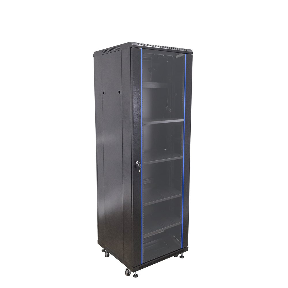 FixtureDisplays Server AV Cabinet Audio Video Equipment Rack Lock Keys Metal Black 37U w/Shelf 15594-NF