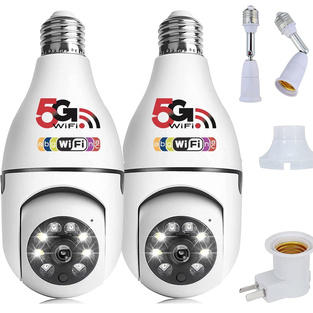 ENFOURCLASS Light Bulb Camera, 5g 2.4ghz Wireless WiFi Light Bulb Camera Security Camera, 360 Degree Panoramic Wireless Connector HD1080P Night Vision Light Socket Camera for Home, Baby, 2-Pack