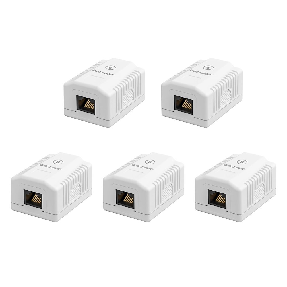 iwillink Cat6 Ethernet Surface Mount Outlet Box, 1-Port RJ45 Ethernet Wall Jack Box, 5-Pack, White