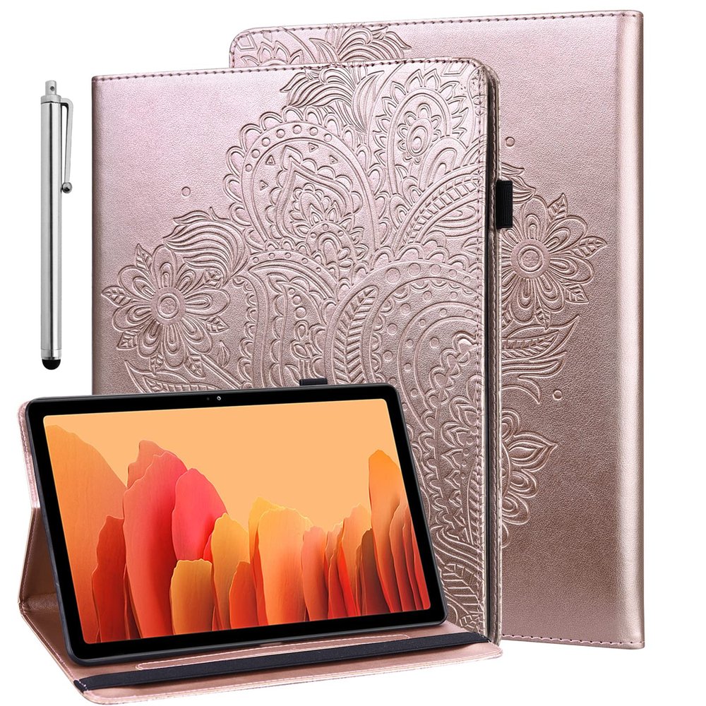 ALILANG Case for Samsung Galaxy Tab A7 10.4 Inch Case 2022/2020 (SM-T500/T505/T507/T509) with Stylus, Multiple Viewing Angles PU Leather Flip Stand Cover for Samsung Tab A7 -Golden