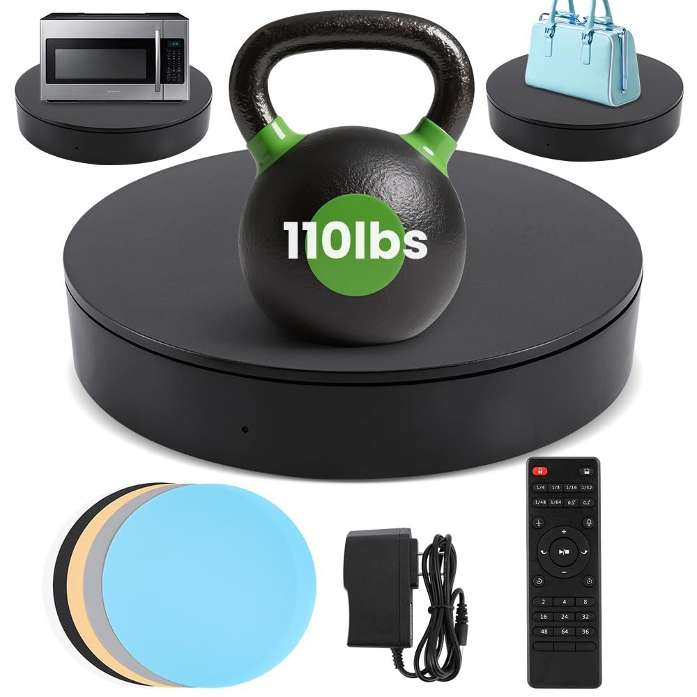 Flyrivergo Photography Turntable 13.7inch/110lb, Motorized Rotating Display Stand with Remote Control, 360 Degree Large Display Turntable for Photography, Video, Model, Cake, 3D Images