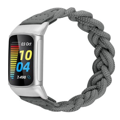 Wearlizer Compatible with Fitbit Charge 6 Bands/Charge 5 Bands for Women, Cute Stretchy Braided Solo Loop Wristband Slim Soft Elastic Replacement Strap Accessories for Charge 5 6 Band, Grey L