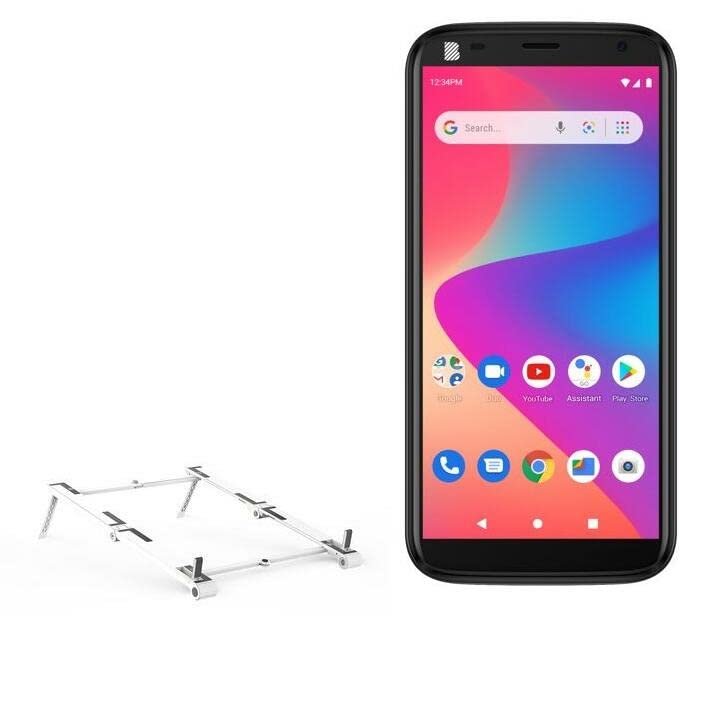 BoxWave Stand and Mount Compatible with BLU J7L - Pocket Aluminum Stand 3-in-1, Portable Multi Angle Viewing Riser - Metallic Silver