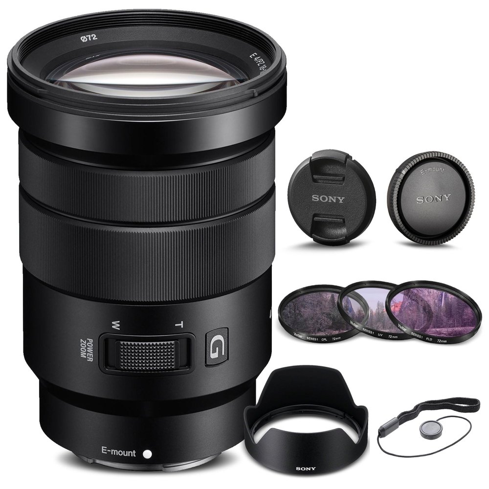 Sony E 18-135mm f/3.5-5.6 OSS Lens (SEL18135) + Filter Kit + Lens Cap Keeper + Cleaning Kit + More (Renewed)