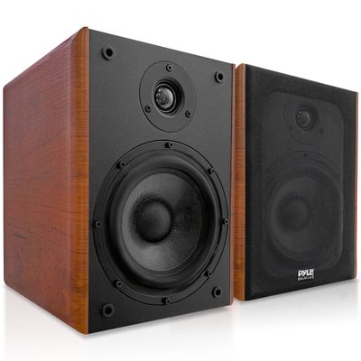 Pyle 5.25" Home Audio Speakers, 2-Way Passive Bookshelf, 200W Max Power, 1" Silk Dome Tweeter, Composite Woofer, Gold Plated 5 Way Binding Post, Rubber Surrounds, Beautiful Wood Grain Finish - Pair