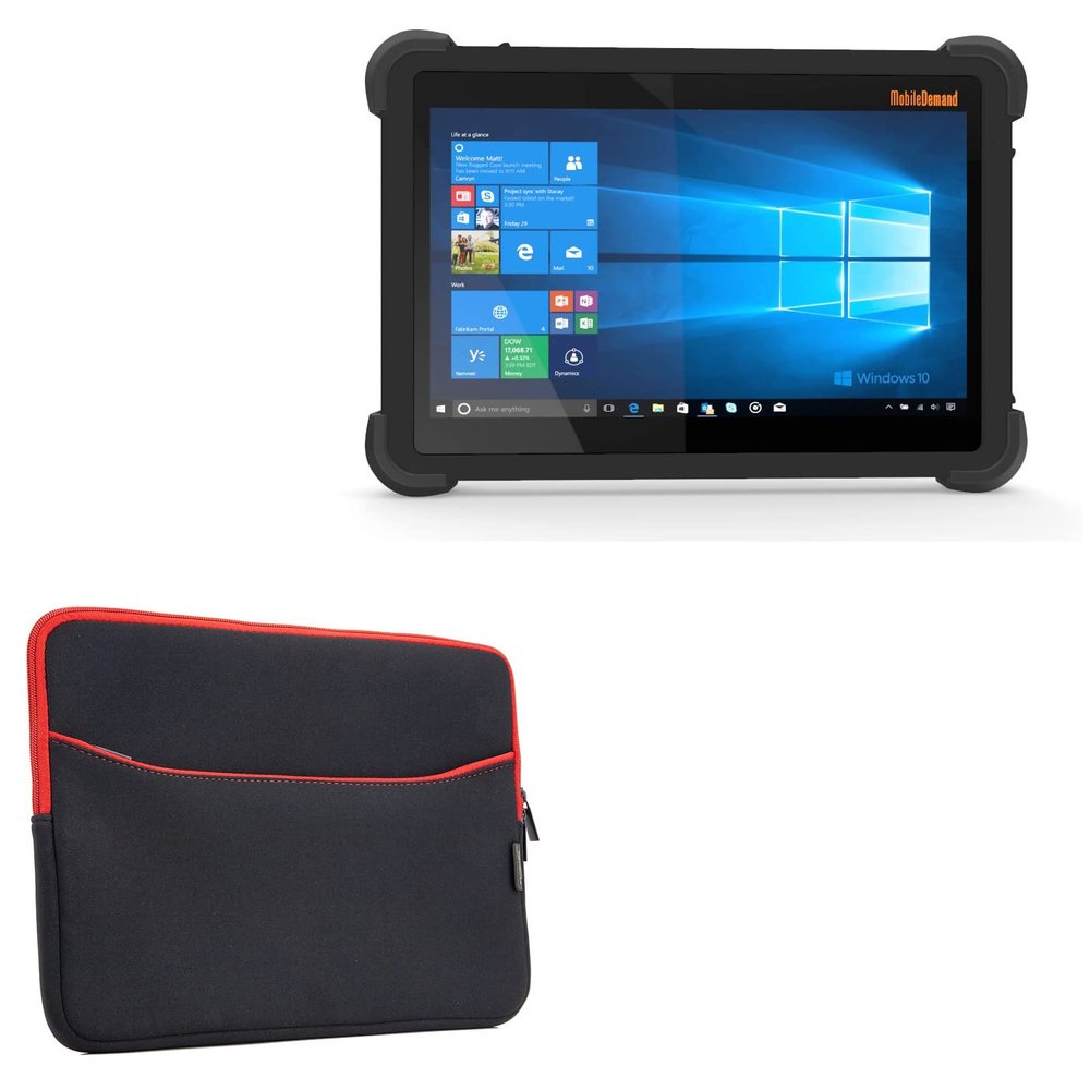 BoxWave Case Compatible with MobileDemand xTablet T1150 - SoftSuit with Pocket, Soft Pouch Neoprene Cover Sleeve Zipper Pocket - Jet Black with Red Trim