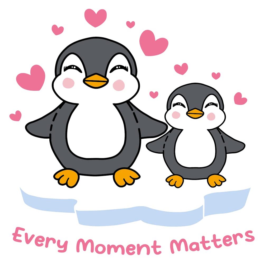 Adhesive Vinyl Art 20" x 21" Mother and Nestling Penguin Animals Home Wall Decoration Sticker Every Moment Matters Quotes Design Kids Bedroom Nursery Wall Decal
