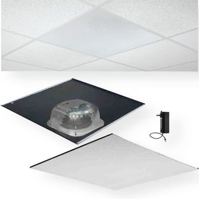 OWI Audio 2X2VG-HDTR62 Drop Ceiling Speakers on a 2X2 Tile and Backcan Assembly, 2 Speaker Package, Includes (2) 2x2 Vinyl Grill Ceiling Speaker with HD Amp and (1) 25/70/100V Transformer