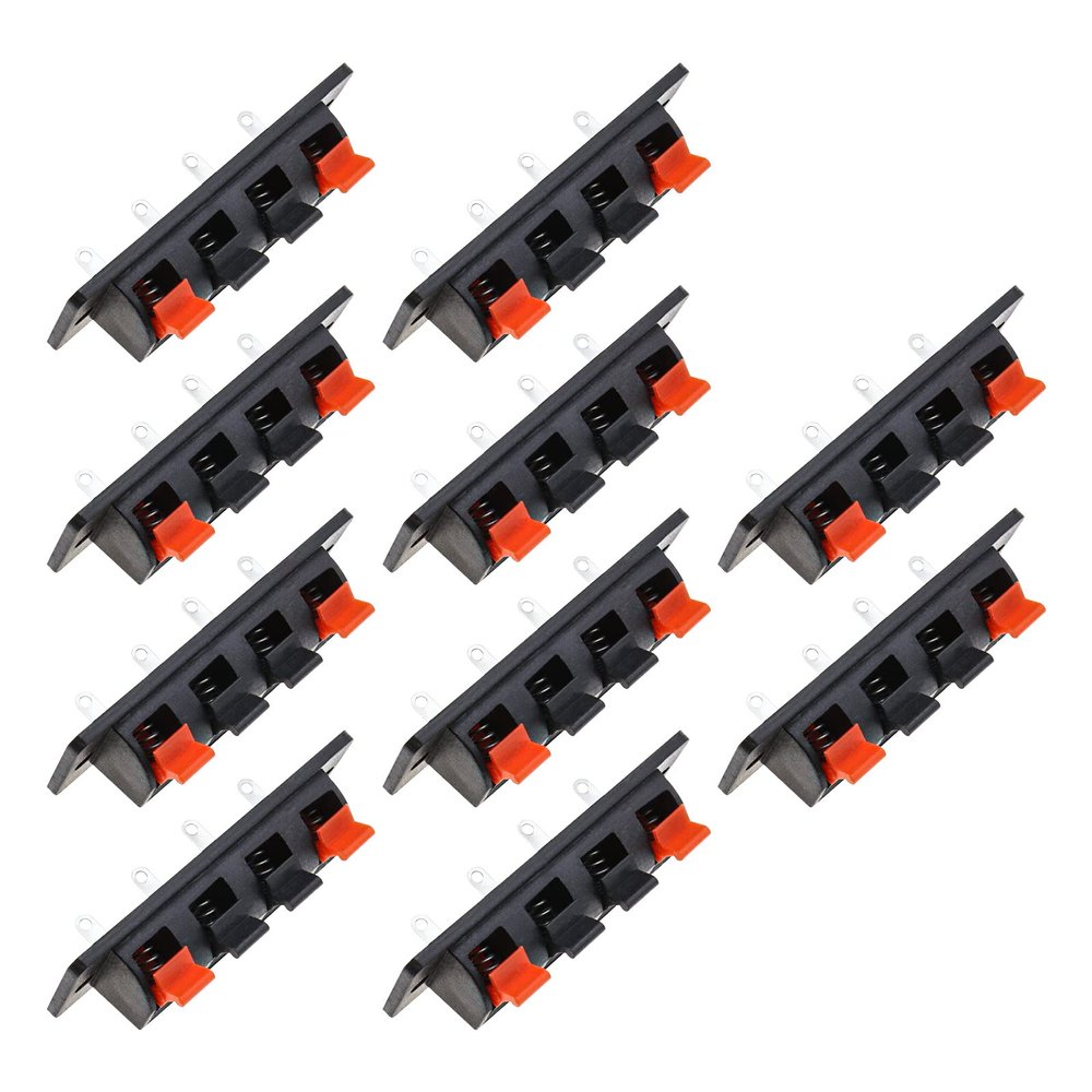 SING F LTD 10PCS 4 Pin Speaker Terminal Block Amplifier Spring Jointing Clamp Test Clip Stereo Speaker Strip Shape Push Release Connector Plate 4 Position