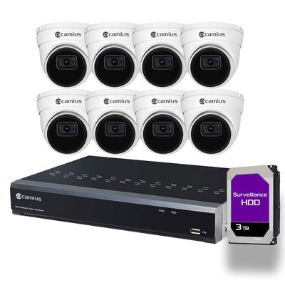 Camius 8 Channel PoE NVR System with 8 x 2K Dome Cameras, 3TB HDD, AI Human/Vehicle Detection, Smart Alerts, Night Vision, Audio, Remote Access  Home & Business Security