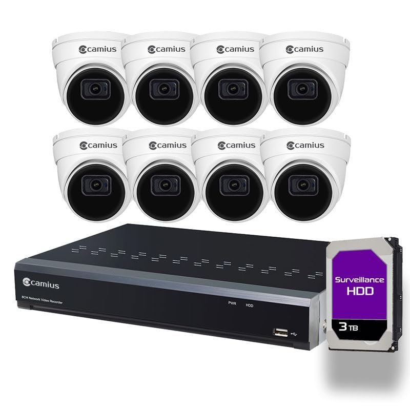 Camius 8 Channel PoE NVR System with 8 x 2K Dome Cameras, 3TB HDD, AI Human/Vehicle Detection, Smart Alerts, Night Vision, Audio, Remote Access  Home & Business Security