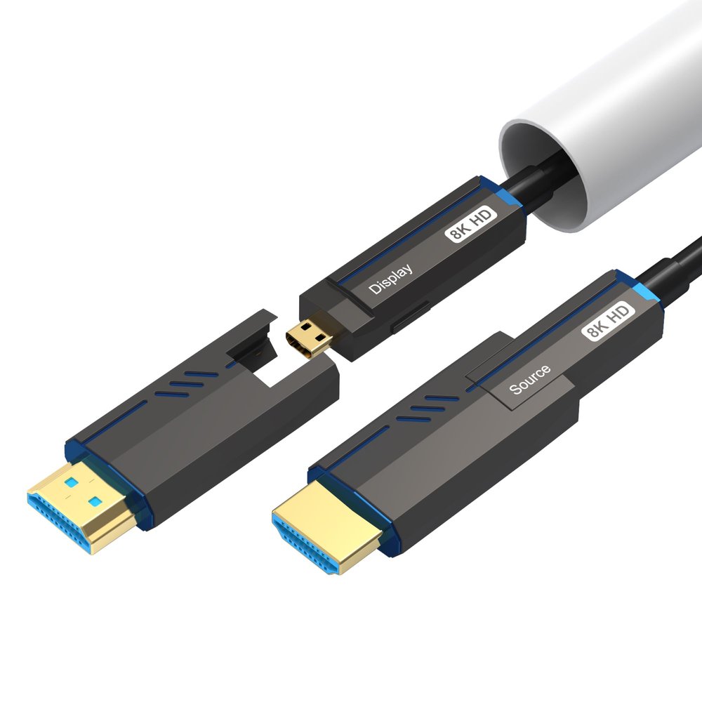 8K Detachable HDMI Fiber Optic Cable 50Feet/15m, Long HDMI 2.1 Cable in Wall, with Dual Micro HDMI and Standard HDMI Connectors, Compatible for PC, TV, playstation4, PS5, Xbox Series X, RTX4090/4080