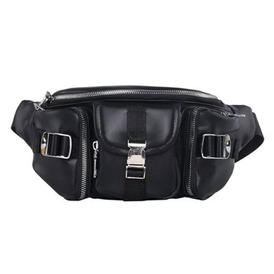 Felice Ann Unisex Multiple Zipper Pockets Soft Faux Leather Fanny Pack Belt Waist Bag Phone Purse, Buckle Black, one size