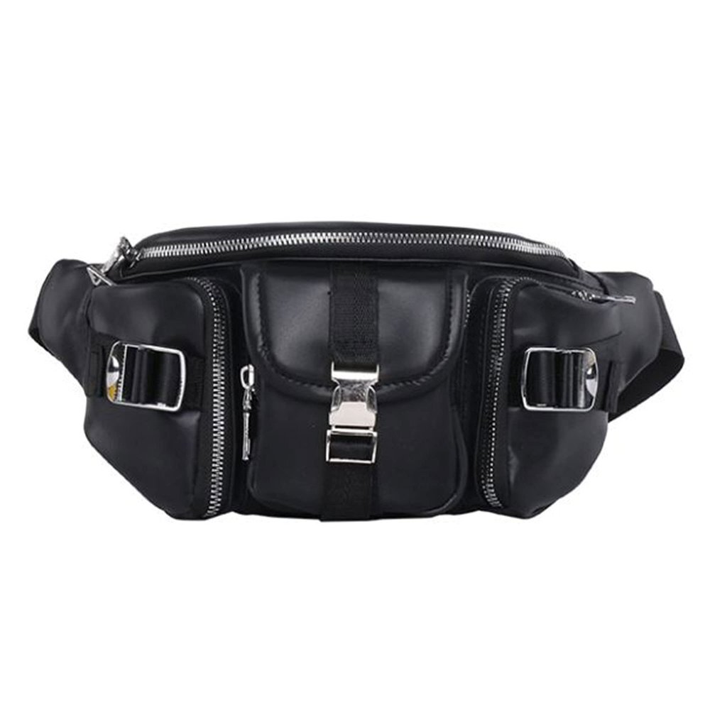 Felice Ann Unisex Multiple Zipper Pockets Soft Faux Leather Fanny Pack Belt Waist Bag Phone Purse, Buckle Black, one size