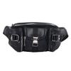 Felice Ann Unisex Multiple Zipper Pockets Soft Faux Leather Fanny Pack Belt Waist Bag Phone Purse, Buckle Black, one size view 1