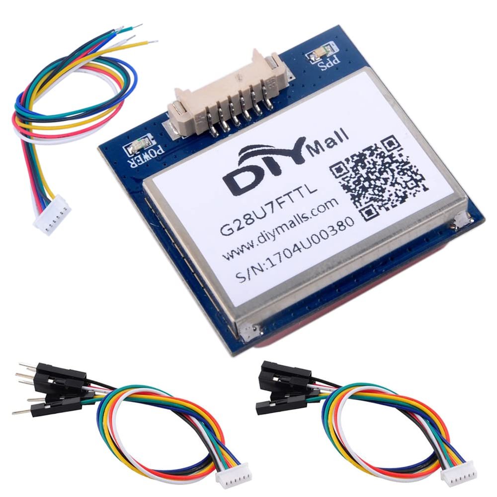 DIYmalls G28U7FTTL GPS Receiver Module 3.3V-5V w/Flash Ceramic Antenna 9600bps 1Hz NMEA-0183 for Arduino FPV Drone Flight Control