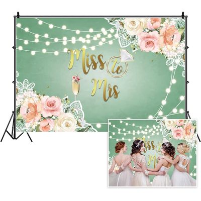 Yeele 8x6ft Miss to Mrs Bridal Shower Backdrop for Couples Wedding Pink Floral Champagne Diamond Ring String Lights Green Photography Background for Engagement Ceremony Party Decoration Supplies