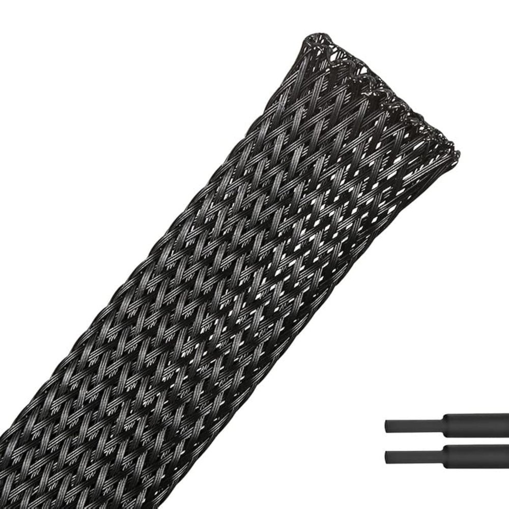 PET Expandable Braided Sleeving Wire Loom 1/4 Inch Cable Wrap Cable Sleeve Wire Protector Sleeve Tubing 25Feet, Black