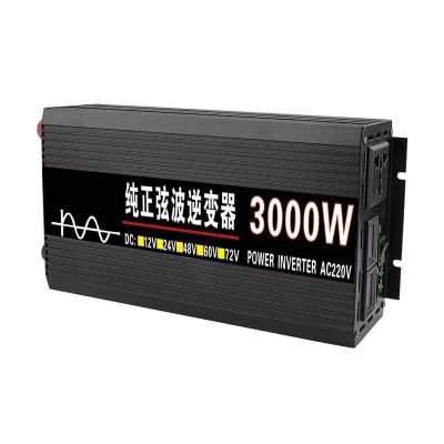 LJZLJZ Vehicle Pure Sine Wave Inverter, Household Power Inverter, 12V/24V.48V/60V to 220V, LCD Display, 2 Battery Clips,3000W-24V