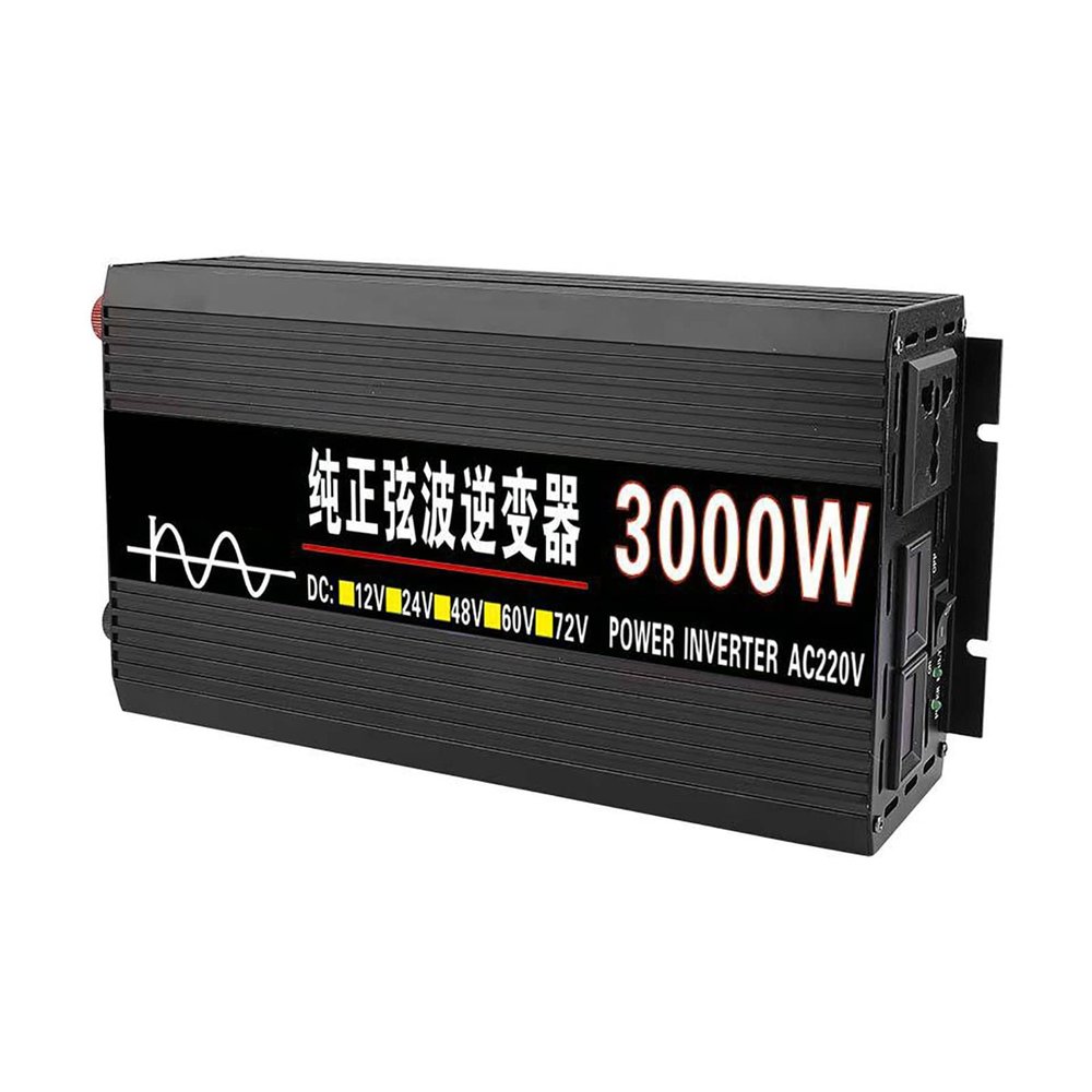 LJZLJZ Vehicle Pure Sine Wave Inverter, Household Power Inverter, 12V/24V.48V/60V to 220V, LCD Display, 2 Battery Clips,3000W-24V