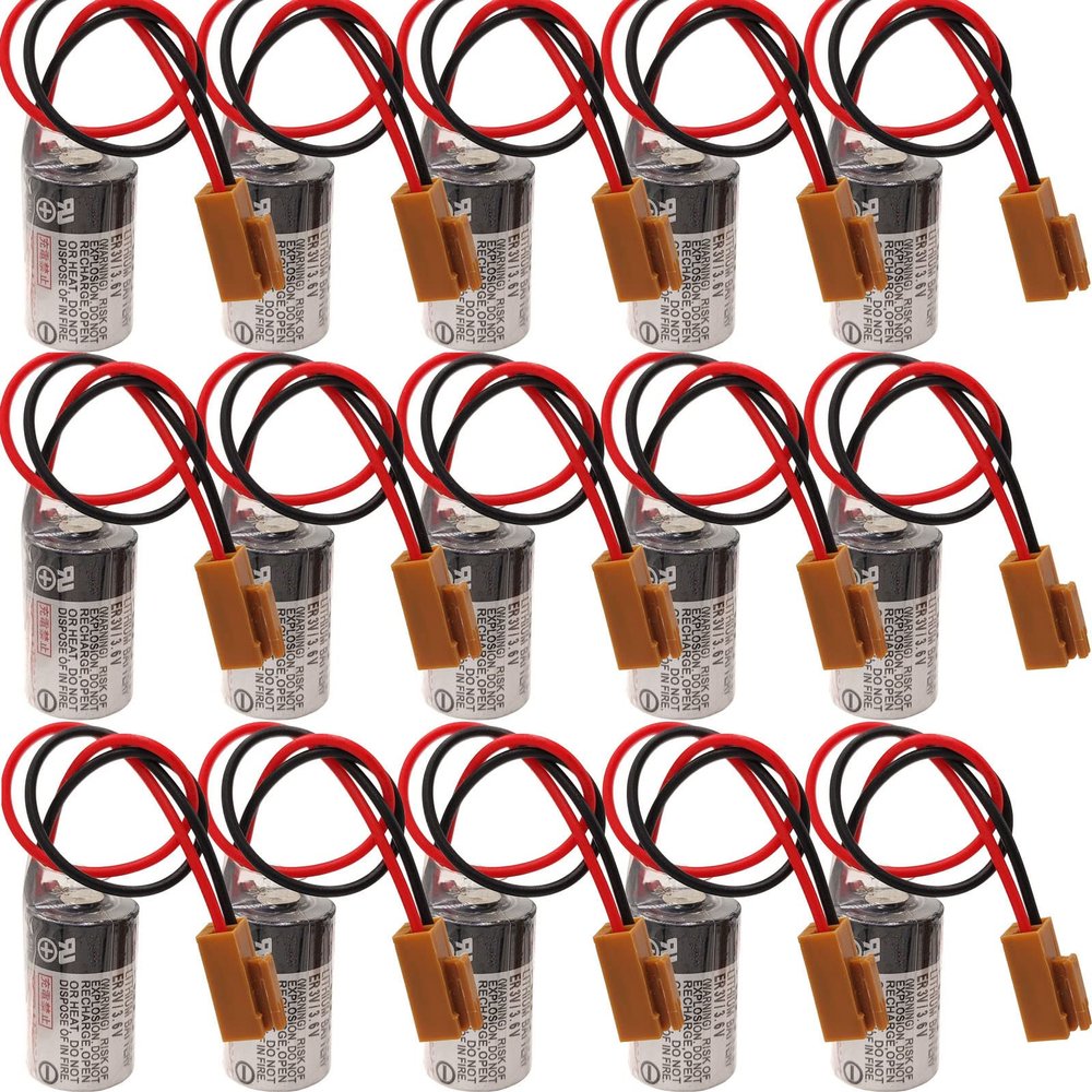 15Pcs 1200mAh ER3V/3.6V Battery with Brown Plug for JZSP-BA01 CNC System Battery ER3V Battery