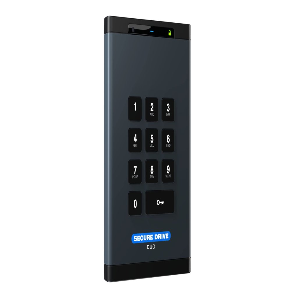 SecureData SecureDrive DUO (500GB) - HDD - FIPS-140-2 Level 3 Compliant TAA Compliant 256-Bit Hardware Encrypted External Portable Hard Drive USB 3.0 - Unlock via Mobile App or On-Board Keypad