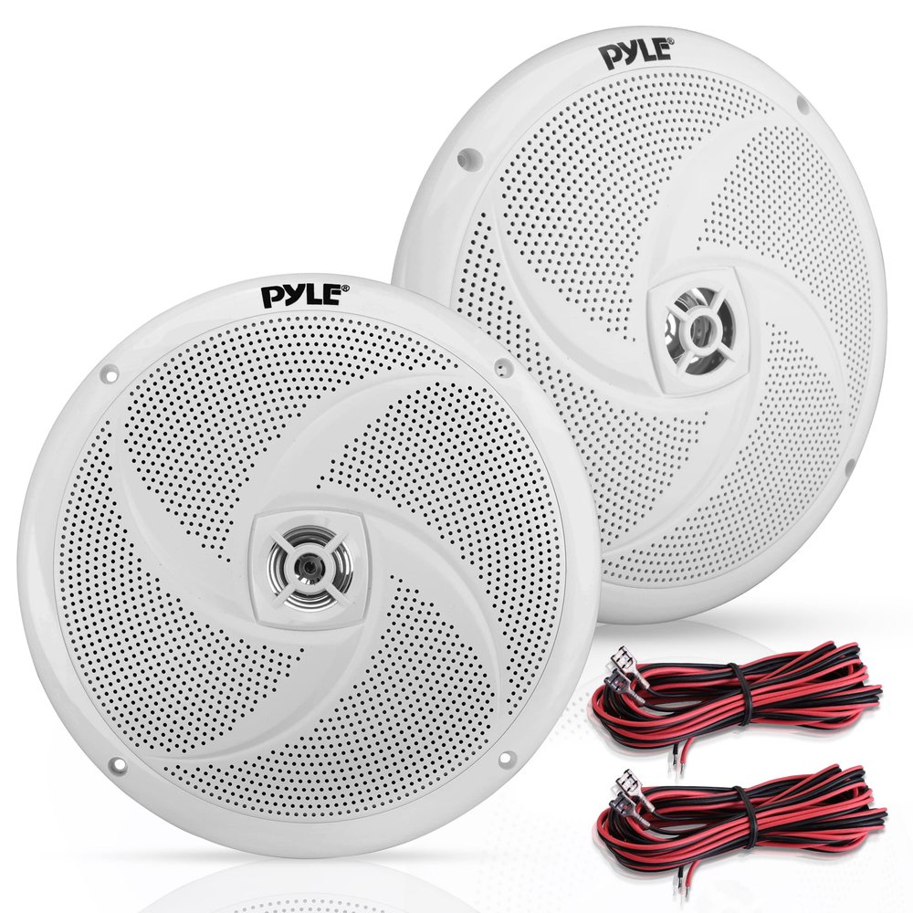 PyleUsa 8 Marine Vehicle Speakers Dual 2-Way 320W 4 Ohm Low Profile Waterproof Car Component Speaker System, 8 Oz Magnet, Voice Coil, for Custom Audio Boat, Truck, Watercraft, Mobile,Off-Road (White)