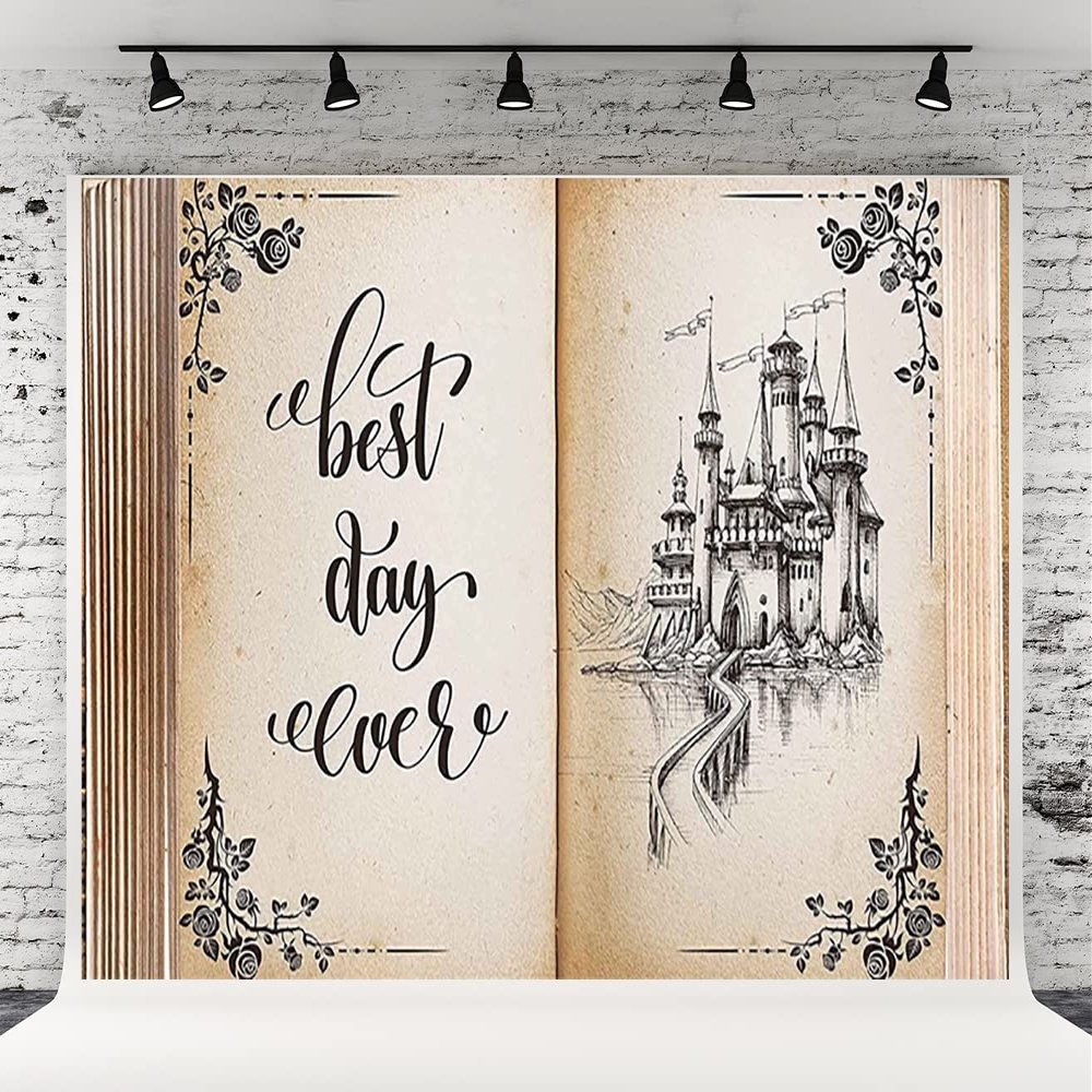 10x6.5ft Fairy Tales Book Wedding Photography Backdrops Ancient Book Castle Romantic Party Background for Banner Prop
