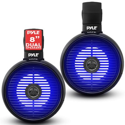 Pyle 8" Marine Wakeboard Waterproof Speaker - Single 2-Way Mini Box Speaker System with Built-in LED Lights, 8 Woofer, ABS Construction, Waterproof, Boats and Outdoor Use, Mounting Bracket Included