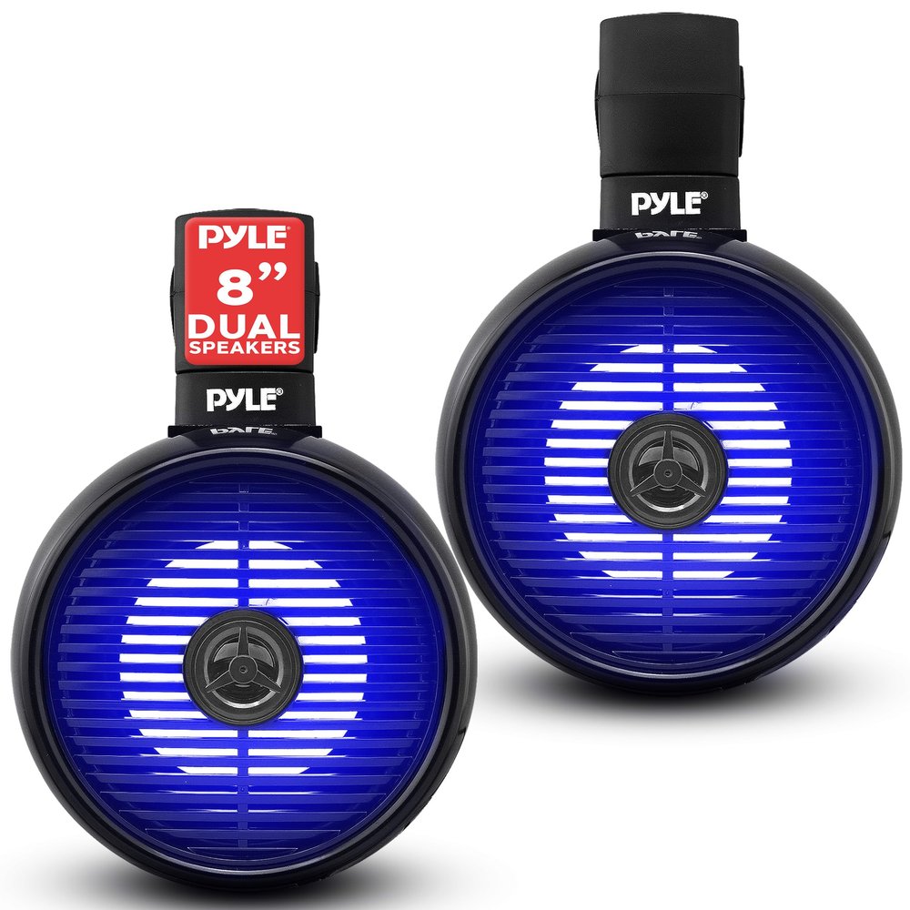 Pyle 8" Marine Wakeboard Waterproof Speaker - Single 2-Way Mini Box Speaker System with Built-in LED Lights, 8 Woofer, ABS Construction, Waterproof, Boats and Outdoor Use, Mounting Bracket Included
