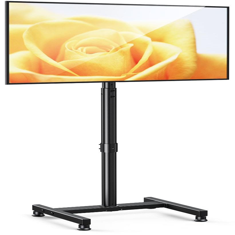 AM alphamount TV Floor Stand for 13-43 inch Flat/Curved TVs up to 44 lbs, 8 Level Height Adjustable Monitor Floor TV Stand with VESA 200x200, Portable TV Mount Stand for Living Room, Bedroom, Office