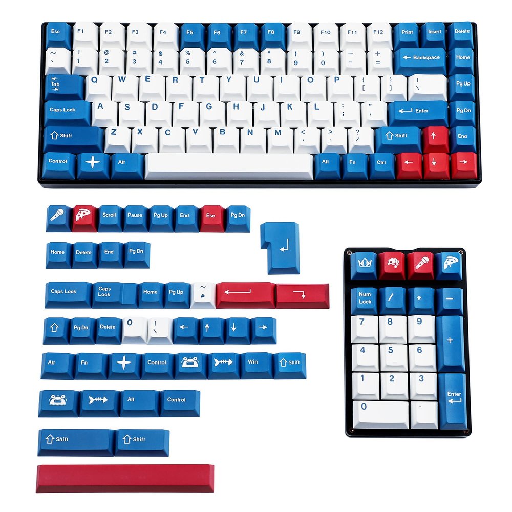 143 Wailing Dye-Sub Blue White Red Keycaps Thick PBT Cherry Profile Key caps for TKL 61 64 68 75 87 96 104 108 GMMK MX Mechanical Keyboard