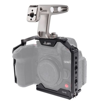 GH6 Cage with Top Handle, Hersmay Aluminum Alloy Full Camera Cage for Panasonic LUMIX GH6 Camera with 1/4'' Screw Top Handle, Camera Cage with NATO Rail, Cold Shoe Mount, Locating Hole for ARRI
