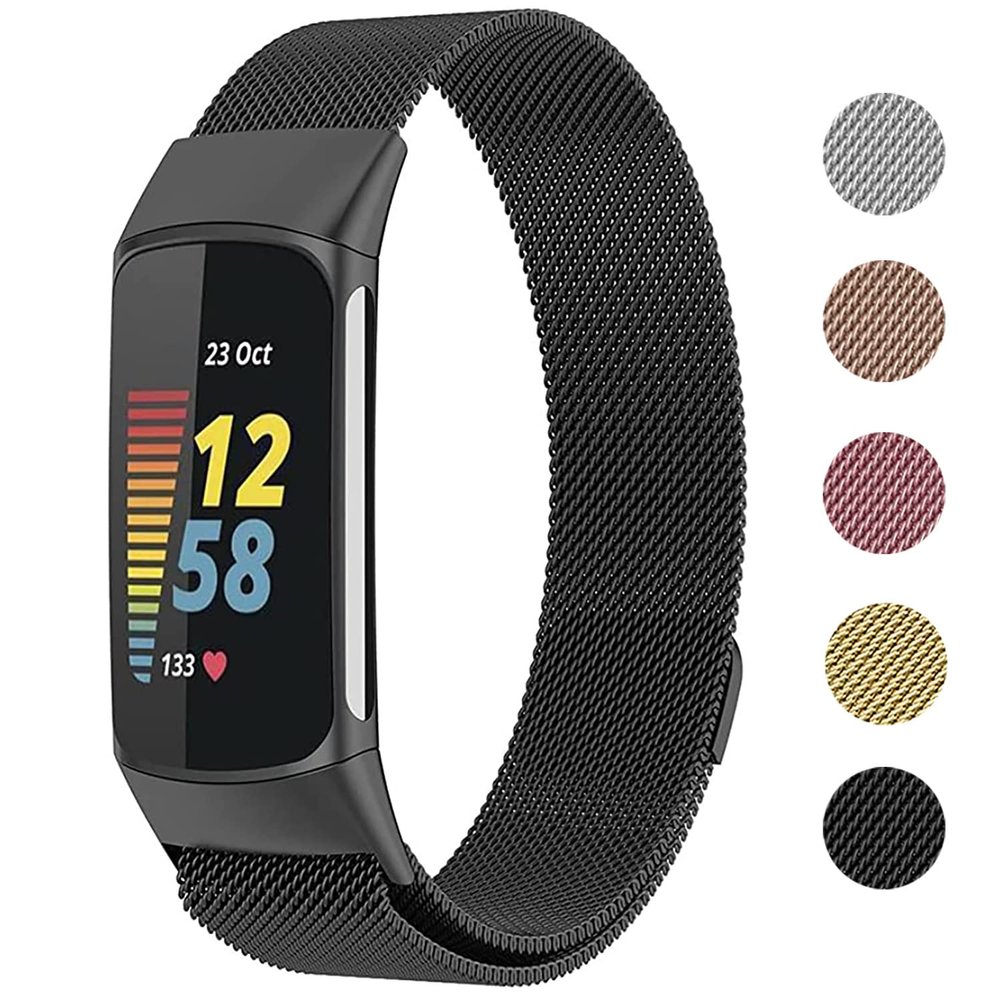 Metal Mesh Loop Bands for Fitbit Charge 5/Charge 6 Band for Women Men, Adjustable Stainless Steel Wristbands Replacement Straps for Charge 5/6 Activity TrackerBlack-S