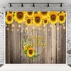 10x6.5ft Sunflowers Wooden Wall Happy Birthday Photography Backdrops Baby Shower Bridal Show Photo Background Wrinkle Free Backdrop view 1