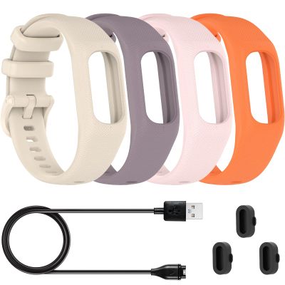 Lijinlan Replacement Band Fit for Garmin Vivosmart 5 Women Men, Soft Silicone Sport Fitness Strap for Vivosmart5 Wristband with Charging Cable Dust Plug Accessories (Small, Beige Purple Pink Orange)