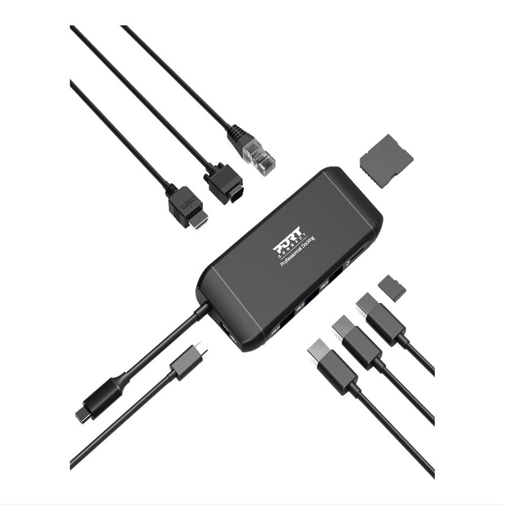 Port Connect 4k USB-c 100w Docking Station for 7 Devices - Black