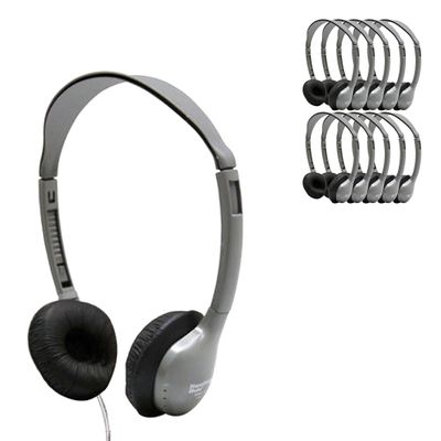 HamiltonBuhl MS2L SchoolMate Personal Stereo Headphones 200-Pack  OnEar Design, 3.5mm SlimBarrel Plug, ChewResistant DuraCord, Replaceable Leatherette Cushions  Gray