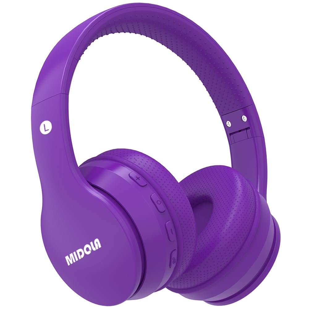 MIDOLA Kids Headphones Bluetooth 5.4 Wireless 68H Play Time Volume Limit 85/94dB Over-Ear Foldable Headset,Type-C Fast Charging, Wired Aux Mic for Toddler Child Pad Tablet Purple