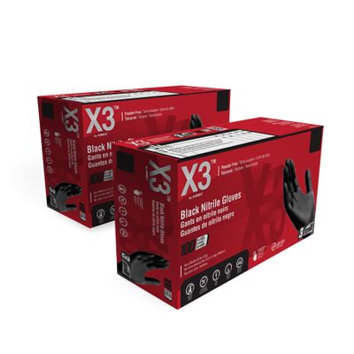 X3 Black Gloves, Disposable, Latex Free, Nitrile, for Cooking, Food Prep, 3 Mil, Powder-Free, Size Medium, 2 Boxes