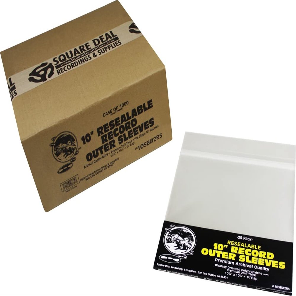 10" Resealable Record Outer Sleeves - Super Clear Premium 2 Mil Thick - Archival Quality BOPP - 10-3/4" x 10-3/8" + 1-1/2" Flap - 10SB02RS (1000)