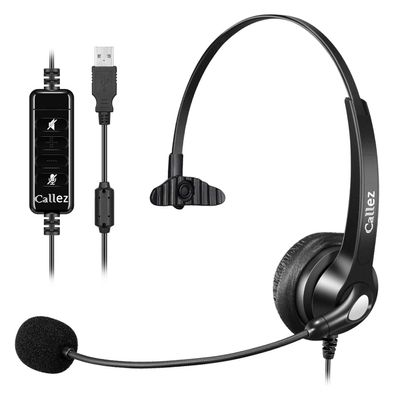 Callez USB Headset with Microphone for PC, Computer Headset with Microphone Noise Cancelling & Mute for Mac Laptop, Wired USB Headphones for Call Center Office Classroom Skype Zoom