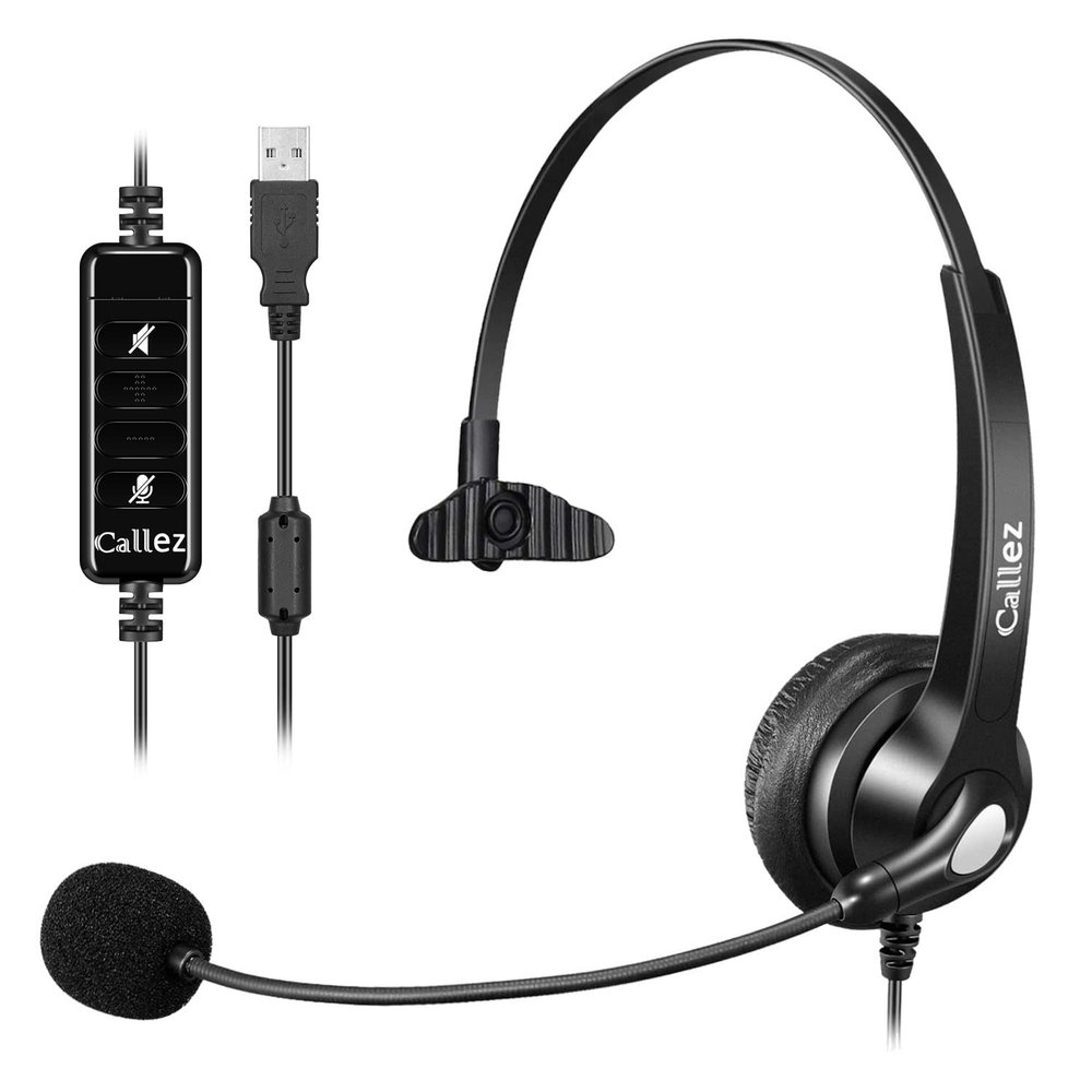 Callez USB Headset with Microphone for PC, Computer Headset with Microphone Noise Cancelling & Mute for Mac Laptop, Wired USB Headphones for Call Center Office Classroom Skype Zoom